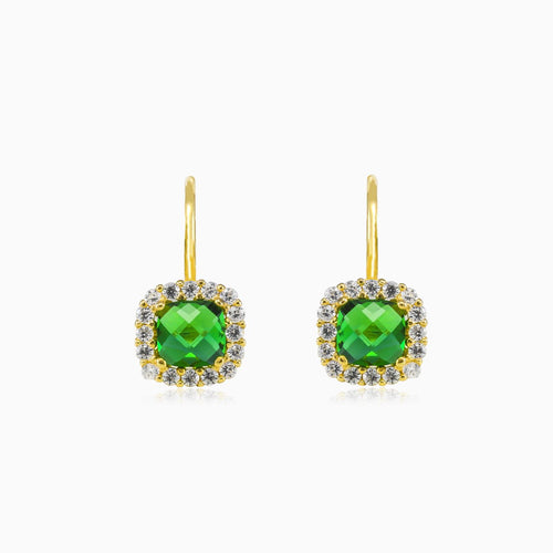 Cushion green quartz gold earrings