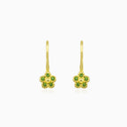 Grüne Blumenohrringe aus Gelbgold