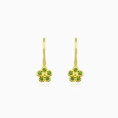 Grüne Blumenohrringe aus Gelbgold