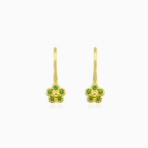 Grüne Blumenohrringe aus Gelbgold