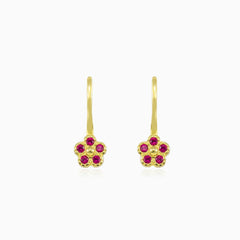 Rote Blumen-Gelbgold-Ohrringe