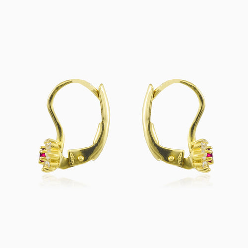 Rote Blumen-Ohrringe aus Zirkonia und Gold
