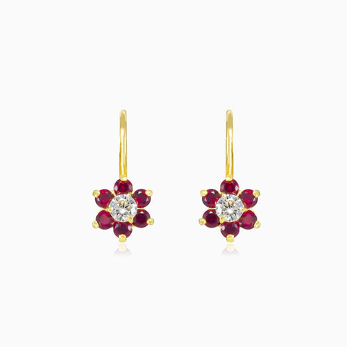 Rote Blumen-Gold-Ohrringe