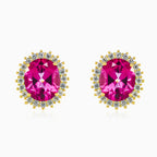 Pendientes Royal de oro con cuarzo rosa ovalado