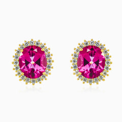 Pendientes Royal de oro con cuarzo rosa ovalado