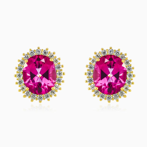 Pendientes Royal de oro con cuarzo rosa ovalado