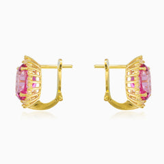 Pendientes Royal de oro con cuarzo rosa ovalado
