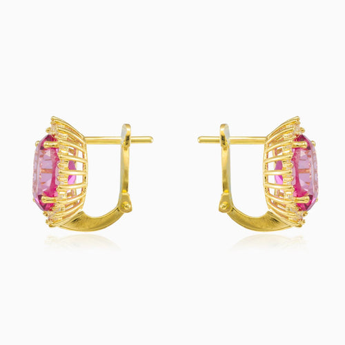 Pendientes Royal de oro con cuarzo rosa ovalado
