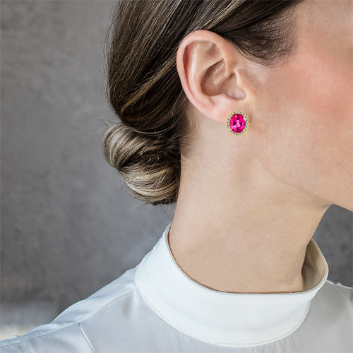 Pendientes Royal de oro con cuarzo rosa ovalado