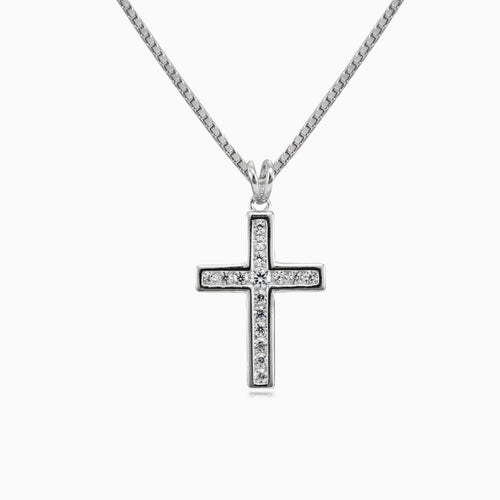 Silbernes Kreuz mit Zirkonia im Kanalbesatz