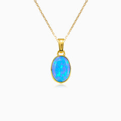 Simple blue opal gold pendant