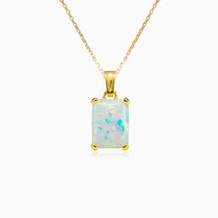 Rechteckiger weißer Opal Anhänger aus 14K Gold.