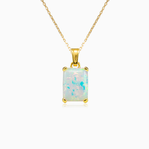 Rechteckiger weißer Opal Anhänger aus 14K Gold.