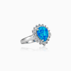 Anillo de ópalo azul en forma de pera