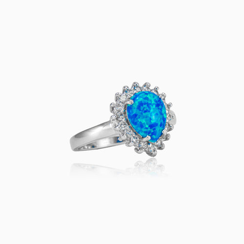 Anillo de ópalo azul en forma de pera