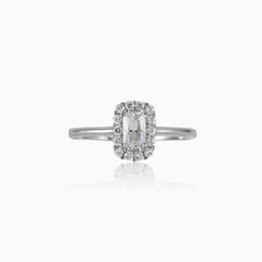 Bague halo blanche rectangulaire