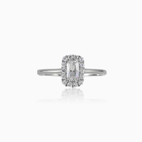 Bague halo blanche rectangulaire
