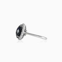Halo oval onyx white gold ring