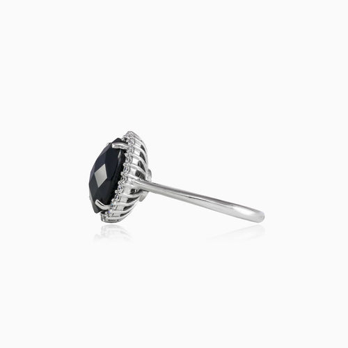 Halo oval onyx white gold ring