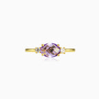 Oval briolette amethyst gold ring
