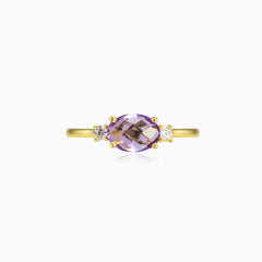 Oval briolette amethyst gold ring