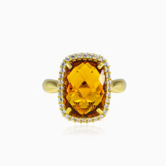 Massive cushion citrine gold ring