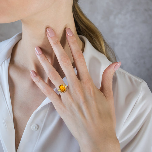 Massive cushion citrine gold ring
