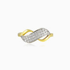 Infinity gold ring with three cubic zirconia rows