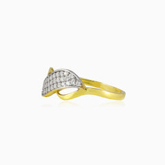 Infinity gold ring with three cubic zirconia rows