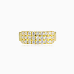 Three-row cubic zirconia gold band
