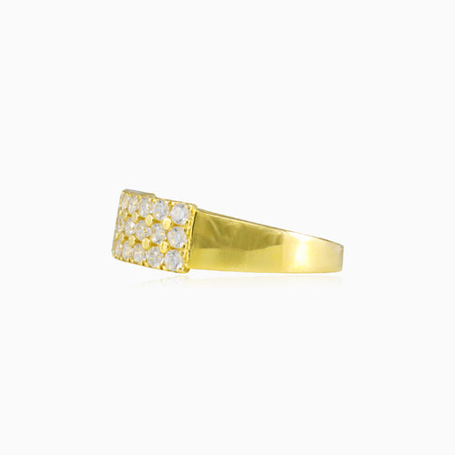 Three-row cubic zirconia gold band