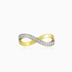 Infinity gold ring with one cubic zirconia row