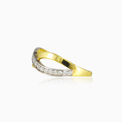 Infinity gold ring with one cubic zirconia row