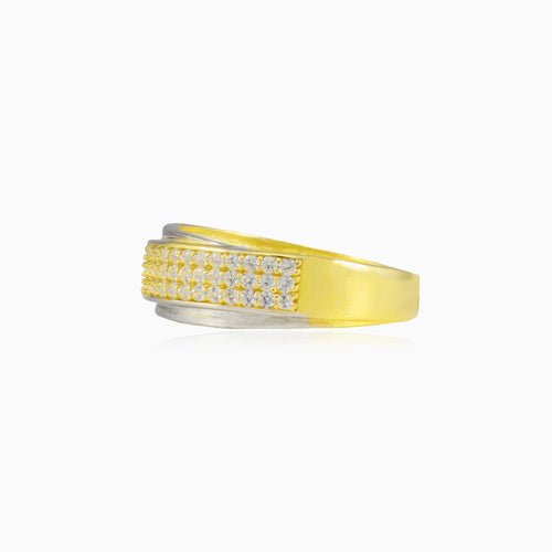 Dreireihiger Goldring mit Zirkonia