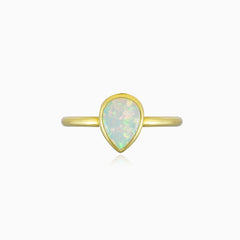 Wide pear opal gold ring