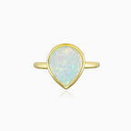 Wide pear opal gold ring