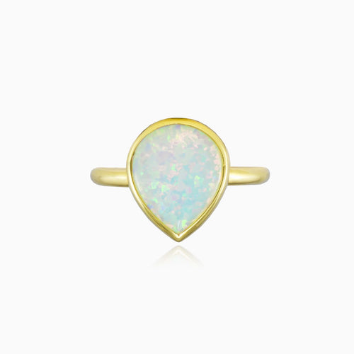 Breiter Goldring mit Birnen-Opal
