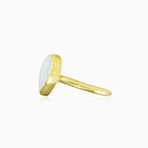 Wide pear opal gold ring