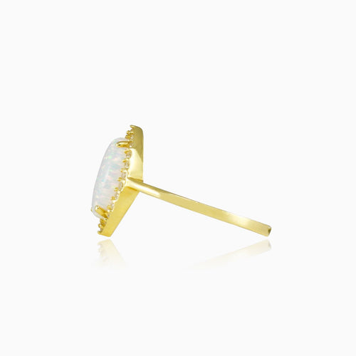 Marquise white opal gold ring