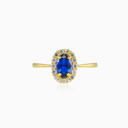 Ovaler blauer Quarz Halo Goldring