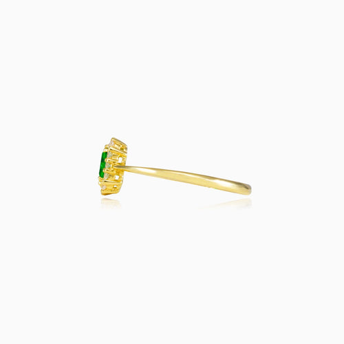Rectangle green quartz halo ring