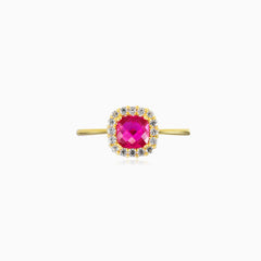 Cushion rubellite gold ring