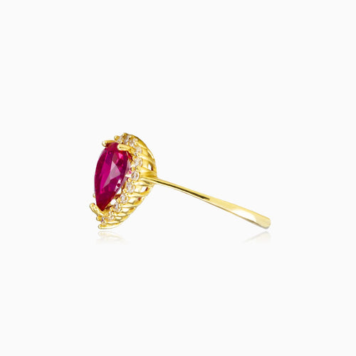 Pear rubellite yellow gold ring