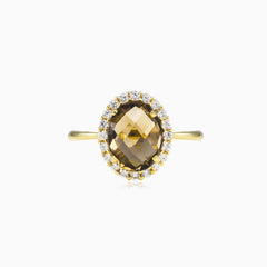 Oval smoky topaz gold ring