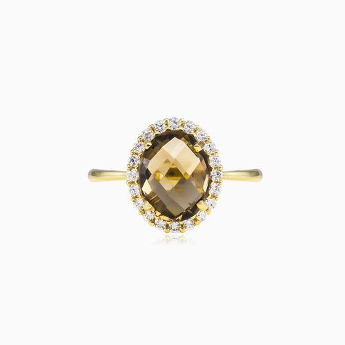 Oval smoky topaz gold ring