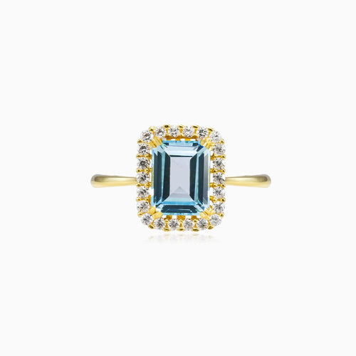 Smaragdschliff Blautopas Goldring