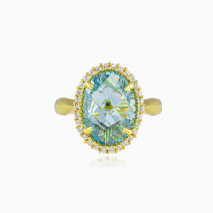Massiver ovaler Blautopas-Goldring