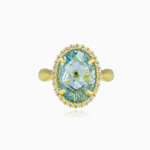 Massiver ovaler Blautopas-Goldring