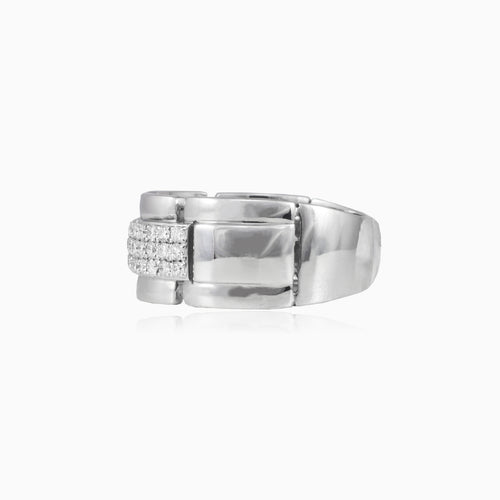 Bague homme en or blanc avec diamant en maillons