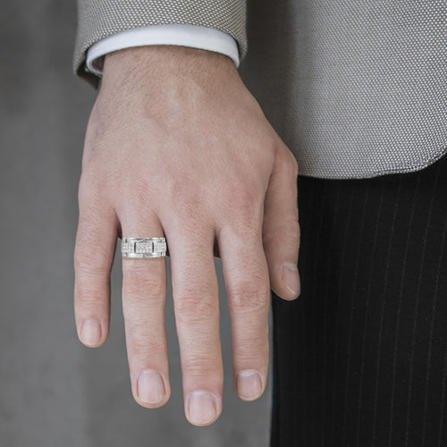 Link white gold diamond men ring